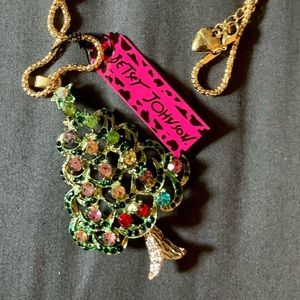 BJ multi-colored stone Christmas tree necklace. Length 12” from back of neck.